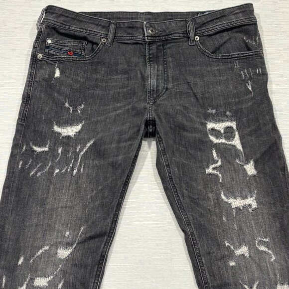 Diesel Thavar XP Jeans Mens 33 x 34 Gray Distressed Denim Slim Skinny Fit - Picture 4 of 15